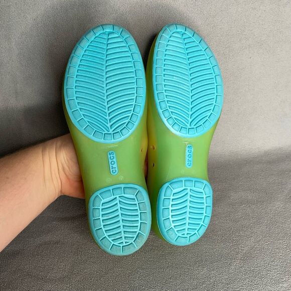 Crocs Womens Carlie Ballet Flats Shoes Green Slip On Peep Toe Flat Heel Jelly 7 - Picture 4 of 9
